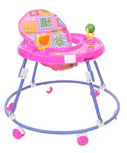 新款漂亮粉色圆形高度可调粉色可拆卸座椅婴儿学步车，带儿童儿童锁