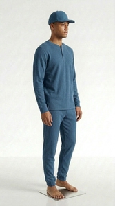 Ensemble de survêtement thermique en tricot gaufré pour homme, personnalisé, en coton et polyester, haut à manches longues et pantalon de jogging, ensemble de vêtements de sport - Product Image 5