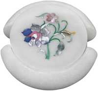 Ensemble de dessous-de-verre en marbre et nacre, incrustation florale, artisanat indien, décoration de table, cadeau, 4,5 pouces, dessous-de-verre design.