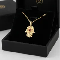 Collier Pendentif Main de Fatma en Pierre Naturelle Turquoise et Zircon Cubique, Anti-Mauvais Œil, Meilleure Vente, Plaqué Or 18 carats, Laiton Anti-ternissement, Bijoux