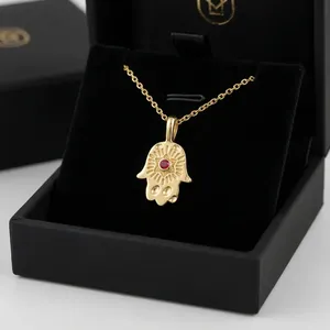 Collier Pendentif Main de Fatma en Pierre Naturelle Turquoise et Zircon Cubique, Anti-Mauvais Œil, Meilleure Vente, Plaqué Or 18 carats, Laiton Anti-ternissement, Bijoux - Product Image 3