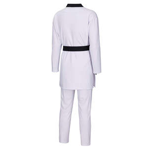 Conjunto de Uniforme de Artes Marciales para Hombre Adulto, Cuello en V, Color Blanco con Ribete Negro y Cinturón - Product Image 2