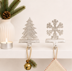 Premium Silver Metal Christmas <b>Stocking</b> <b>Holders</b> For Mantel Weighted Decorative Fireplace Hangers Set Of 2 Christmas Tree Design - Product Image 6