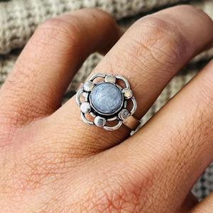 Boho Floral Moonstone Brass <b>Ring</b> Silver Plated <b>Statement</b> Gemstone Womens <b>Ring</b> For Wholesale - Product Image 4