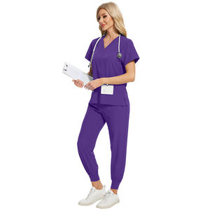 Ensemble de blouses médicales pour femmes, col en V, gris, coton et polyester, uniforme médical, vêtements de travail d'hôpital, pantalon de jogging pour infirmières - Product Image 2