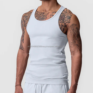 Débardeurs de sport pour hommes, coupe ajustée, classique, côtelé, 100% coton, veste, broderie 3D, broderie machine pour la salle de sport - Product Image 1