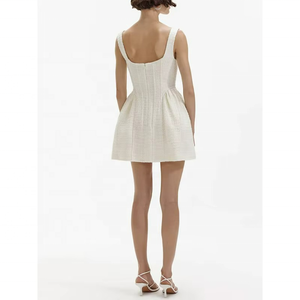 Robe en tweed tissé ivoire sans manches pour femme, style élégant et décontracté, respirante, pour l'été, service OEM naturel - Product Image 2