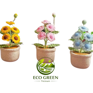 Plantes en pot au crochet faites à la main, jolies fleurs en fil avec feuilles vertes, mini décoration de bureau pour chambre, bureau, crèche, cadeau de mariage - Product Image 1