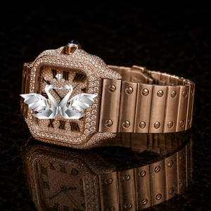 Custom Luxury Rose Gold Watch Men Brown Dial Full CZ Diamond Bracelet Watch - Product Image 2