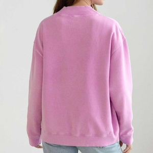 Sweat-shirt à col rond surdimensionné pour femme avec logo et design personnalisés, rose uni, 100% coton tricoté, manches longues, style décontracté d'automne - Product Image 2