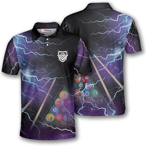 Polo de billard pour homme à manches courtes, imprimé numériquement, respirant, décontracté, avec motif boules et queues de billard - Product Image 4