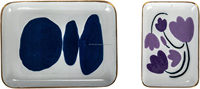 Plateaux carrés en métal émaillé, faits à la main, élégants, personnalisés, à motifs floraux créatifs et abstraits, bord doré, écologiques, compatibles lave-vaisselle, durables