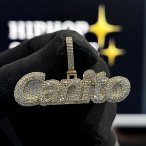 Pendentif personnalisé HIPHOP SPARKLE Canito en argent sterling 925 avec lettres bulles glacées en moissanite VVS, style hip-hop, plaqué or - Product Image 1
