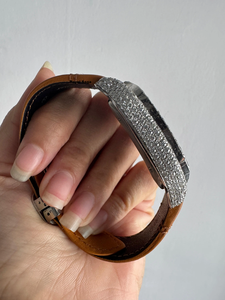 Montre personnalisée en moissanite pour homme, cadran arabe, plaqué argent, bracelet en cuir semi-serti, cadran arc-en-ciel - Product Image 2