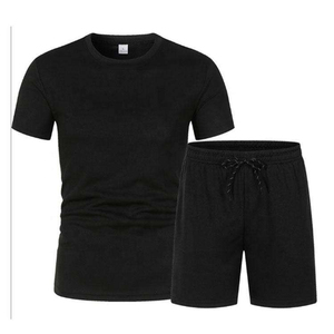 Ensemble T-shirt blanc et short noir pour homme, col rond, couleur unie, décontracté, respirant, tricoté, tenue d'été, vente chaude 2025, été homme - Product Image 2