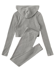 Ensemble 2 pièces hiver femme à manches longues sweat à capuche Vestidos motif solide tissu tricoté Collection Sport décontracté du Bangladesh - Product Image 6