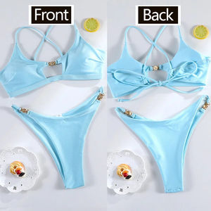 Ensemble de bikini brillant élégant pour femme, micro string, coupe brésilienne, vêtements de plage d'été - Product Image 4