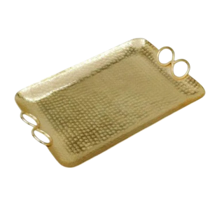 Bandeja de Servir Rectangular de Metal Dorado de Lujo con Asas de Anillo, Decorativa, Martillada a Mano, para Mesa de Centro, Otomana, o para Servir Comida - Product Image 1