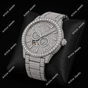 Reloj de pulsera de lujo para hombre con esfera de esqueleto de cristal plateado Iced Out - Product Image 2