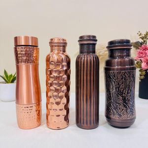 Handmade Copper <b>Water</b> <b>Bottle</b> Set of 4 With Hammered Textured Finish Reusable <b>Metal</b> Drinking <b>Bottles</b> For Home Travel Wellness - Product Image 1