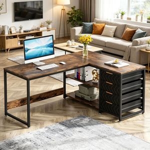 Scrivania da Ufficio Industriale con 4 Cassetti e Piedini Regolabili, Tavoli per Computer per Uso Ufficio - Product Image 6