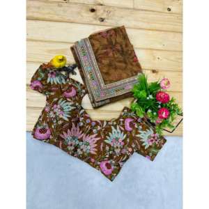 Sari de Diseñador para Mujer con Bordado de Hilos Multicolores, Hermoso Conjunto - Product Image 1