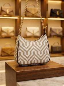 Geometric Jacquard Bow Hobo Handbag Chain <b>Strap</b> Zipper Closure Waterproof Anti-Theft Portable for Daily Travel - Product Image 2