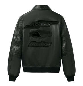 Avirex Custom Men's Premium Black Genuine Leather Bomber <b>Jacket</b> Luxury Streetwear Varsity <b>Jacket</b> OEM ODM Wholesale Manufacturer - Product Image 2