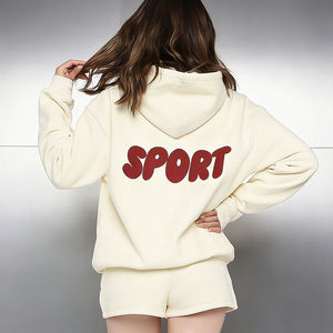 Sudadera con Capucha y Pantalones Cortos Personalizados para Mujer, Térmicos, Gruesos, 500 GSM 350 GSM, de Poliéster/Algodón, con Forro Polar, Bordados, Talla Grande - Product Image 4