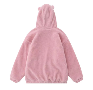 Veste à capuche en polaire noire avec oreilles d'ours et appliques étoiles jaunes, manteau d'hiver décontracté pour femme - Product Image 4