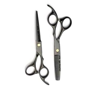 Ciseaux de coupe et d'éclaircissement des cheveux pour barbier, coiffure et esthétique, ensemble de ciseaux de coupe noirs en acier inoxydable - Product Image 3