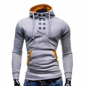 Sudadera con Capucha Gris para Hombre con Detalles Naranjas, Cierre de Botones, Corte Ajustado, Informal, de Punto, de Algodón, para Otoño - Product Image 1