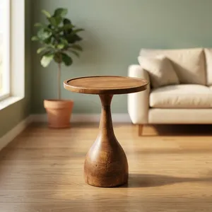 Mesa de Centro Redonda Moderna de Madera, Diseño de Mediados de Siglo, Muebles Hechos a Mano para Sala de Estar - Product Image 4