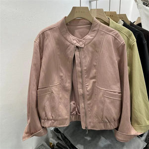 Chaqueta de cuero acolchada de invierno para mujer, con capucha, cuello alto, estilo casual holgado, negra, estilo motociclista, lavada - Product Image 3