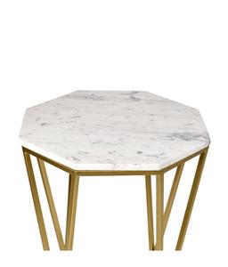 Modern Geometric Marble Top <b>Side</b> <b>Table</b> With <b>Gold</b> Metal Base Indoor Living Room Decor Accent Piece - Product Image 2