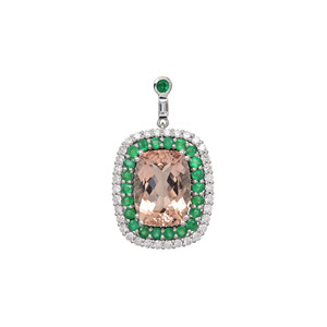 14K Solid White Gold 16X12MM Morganite <b>Pendant</b> Diamond Halo & <b>Emerald</b> Gemstone <b>Pendant</b> Wedding Jewelry Manufacturer from India - Product Image 2