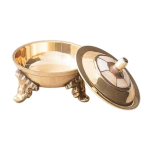 Quemador de incienso antiguo de latón repujado con tapa de nácar, soporte metálico tradicional para decoración del hogar y rituales espirituales - Product Image 1