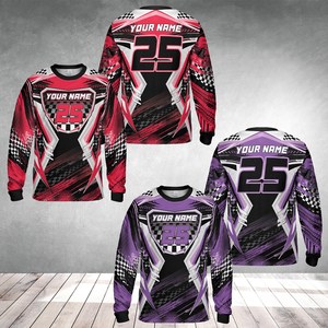 Maillot de course personnalisé à manches longues rose et noir pour motocross, avec nom et numéro personnalisés, équipement de course MX unisexe OEM - Product Image 4