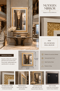 Miroir mural carré avec incrustations, design galet, miroir décoratif pour salle de bain, chambre à coucher, salon, moderne et élégant, à fixer au mur, 20 pouces - Product Image 4