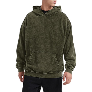 Sweat-shirt à capuche vintage surdimensionné en molleton de coton épais vert forêt délavé pour homme - Product Image 4