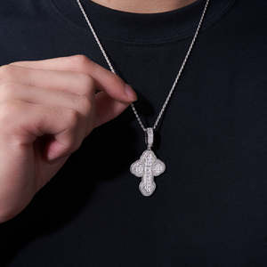 Colgante de cruz de moissanita con corte baguette y efecto Iced-Out, estilo Hip-Hop, joyería de moda, precio al por mayor - Product Image 4