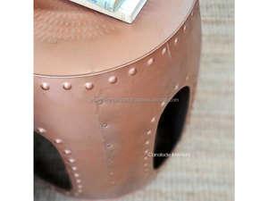 Tabouret / Table basse moderne avec structure en métal finition cuivre et plateau en bois de manguier pour la décoration de salon - Product Image 3