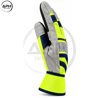Gants de travail haute visibilité vert citron bleu marine, avec renforts sur la paume, manchette longue, personnalisables