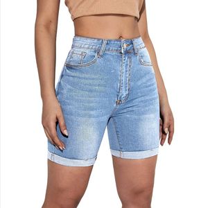 100% High Quality Women's Mid <b>Waist</b> Straight-Knee Skinny Breathable Washed Denim Casual Formal Summer Jean Shorts for sale - Product Image 1