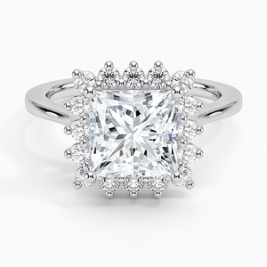 Bague de fiançailles pour femme en argent sterling 925 avec bordure florale de forme carrée et diamants en moissanite - Product Image 1
