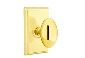 Poignée de porte ronde en laiton pailleté avec plaque décorative, finition dorée polie de haute qualité, pour usage domestique ou professionnel, pour porte de passage ou de confidentialité. - Product Image 2