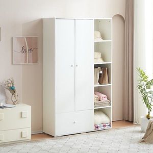 Armadio Bianco per Camera da Letto con Asta Appendiabiti, Cassetti e Ripiani, Elegante Guardaroba con Maniglie per Uso Domestico - Product Image 2