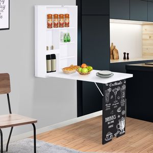 Scrivania da Parete Pieghevole con Tavolo Convertibile per PC e Laptop, Bianca con Lavagna e Mensole Porta Libri - Product Image 2