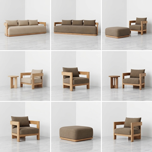 Ensemble de canapés de jardin en teck de luxe, canapé de patio incurvé, mobilier de jardin résistant aux intempéries pour villas et jardins d'hiver, fabricant de meubles en bois - Product Image 1