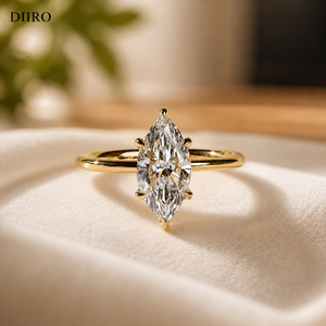 Anillo de Compromiso de Moissanita de Seis Puntas con Forma de Marquesa, Anillo de Aniversario con Diamantes, Chapado en Oro Amarillo, Anillo de Propuesta de Matrimonio - Product Image 1